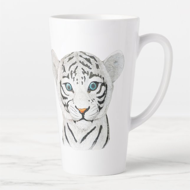 Caneca De Café Latte Arte Tigre Branco fofinho - Arte Fria (Direita)