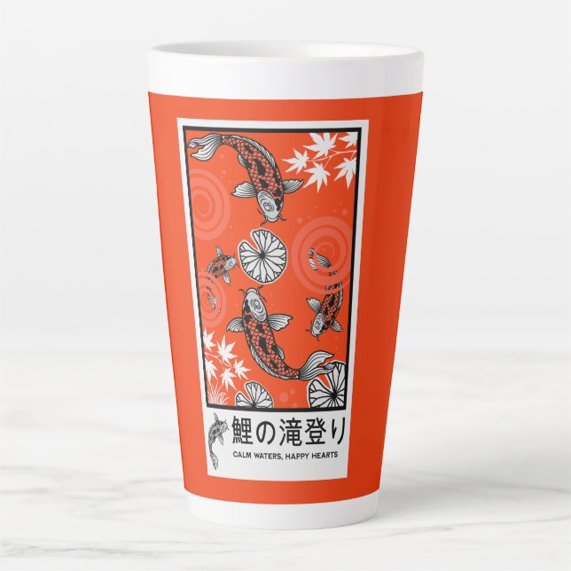 Caneca De Café Latte Arte Tranquila de Carpas Japonesas (Frente)