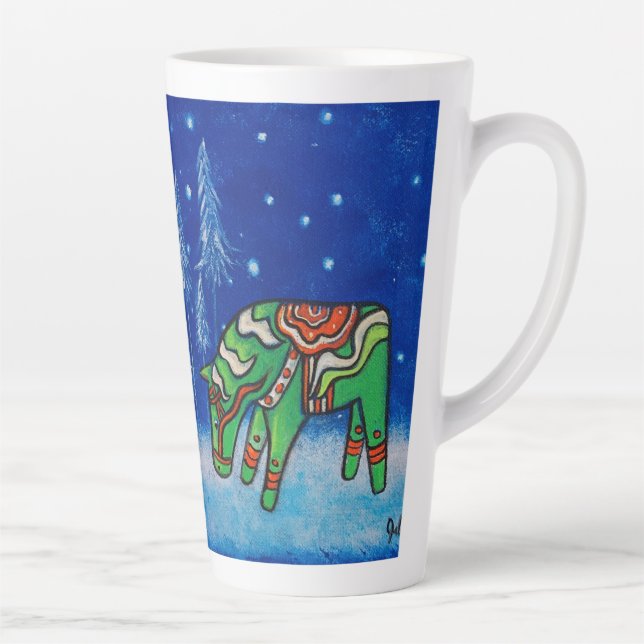 Caneca De Café Latte Arte Whimsical Green Dala Horse (Direita)