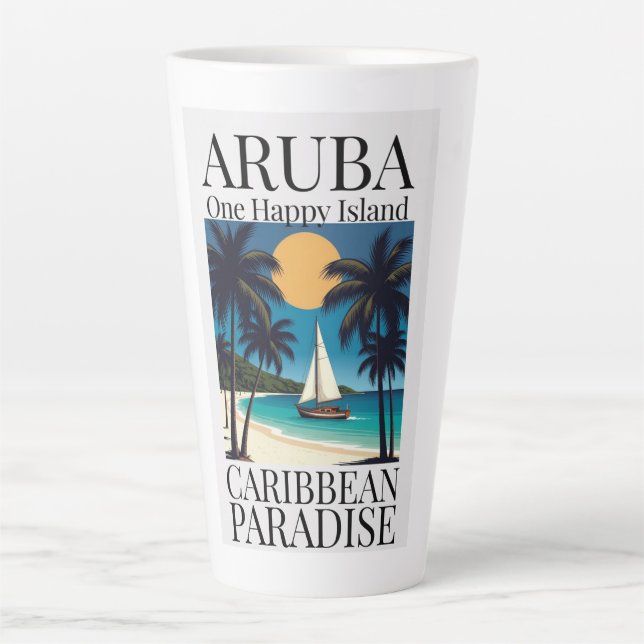 Caneca De Café Latte Aruba Uma Ilha Feliz (Frente)