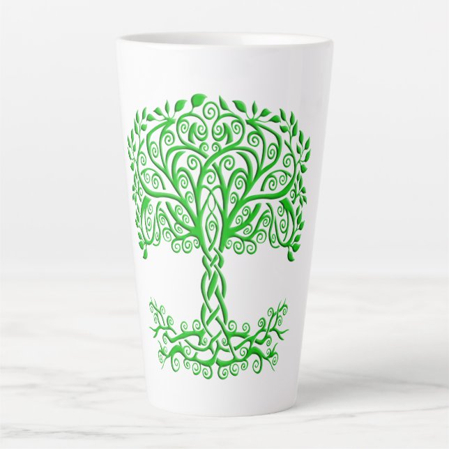 Caneca De Café Latte Árvore Celta Verde Da Vida (Frente)