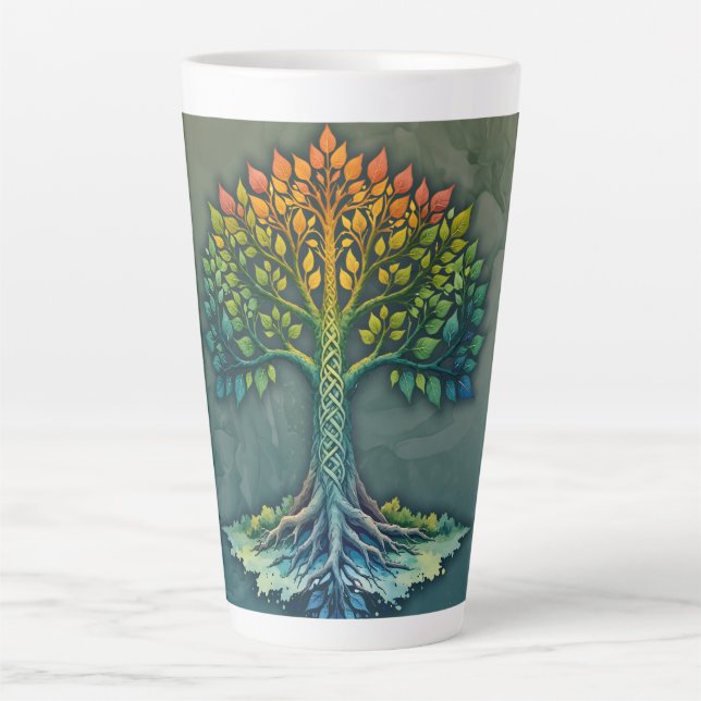 Caneca De Café Latte Árvore da Vida Mudando o Amanhecer (Frente)