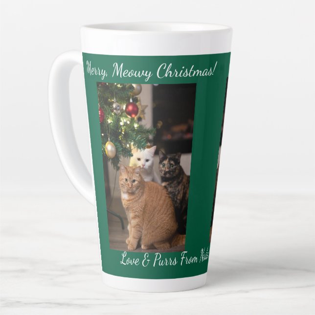 Caneca De Café Latte Árvore de Natal dos Gatos, Nomes Imagem Texto, Per (Ângulo esquerdo)