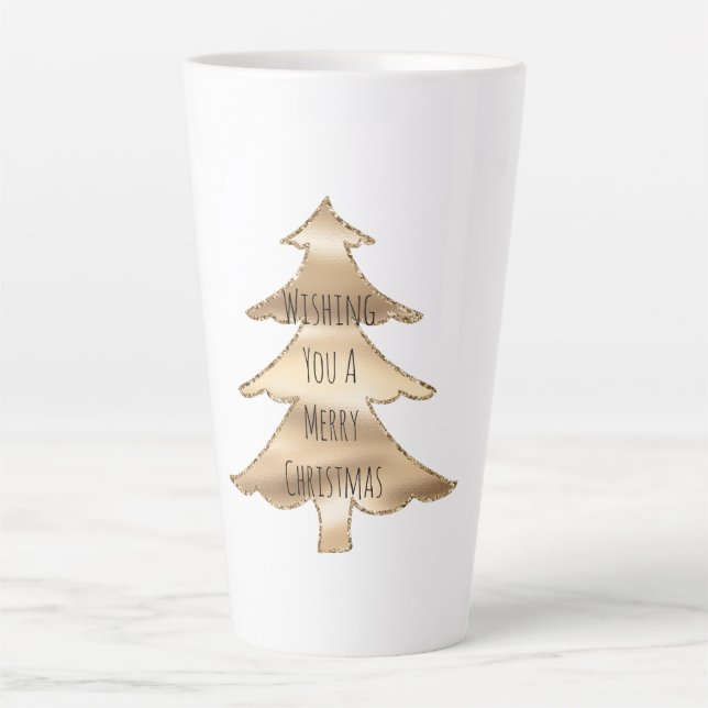 Caneca De Café Latte Árvore de Natal Dourada (Frente)