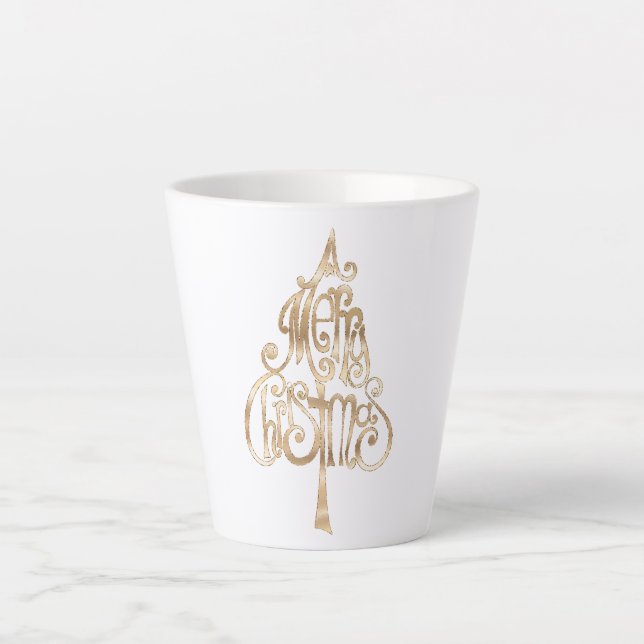 Caneca De Café Latte Árvore de Natal Dourada (Frente)