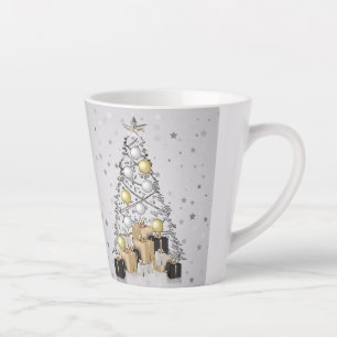 Caneca De Café Latte Árvore de Natal Dourada e Preta