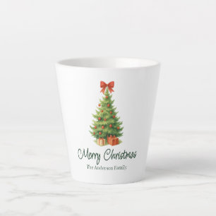 Caneca De Café Latte Árvore de Natal Elegante com Arco Vermelho e Prese