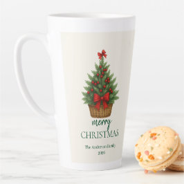 Caneca De Café Latte Árvore de Natal Elegante – Fita Vermelha