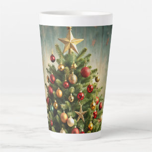 Caneca De Café Latte Árvore de Natal Festiva com gif de Design de Inver