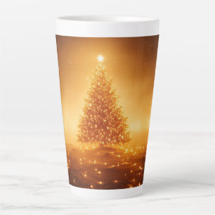 Caneca De Café Latte Árvore de Natal Festiva com gif de Design de Inver
