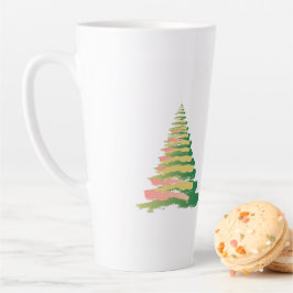 Caneca De Café Latte Árvore de Natal Minimalista com Pinceladas
