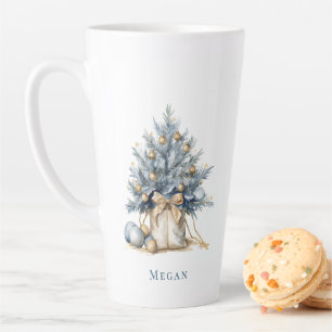 Caneca De Café Latte Árvore de Natal Personalizada Elegante, Dourada, C
