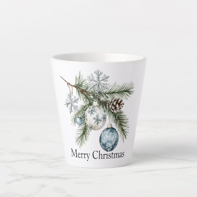 Caneca De Café Latte Árvore de Natal Pinheiro Floco de Neve Ornamentos  (Frente)