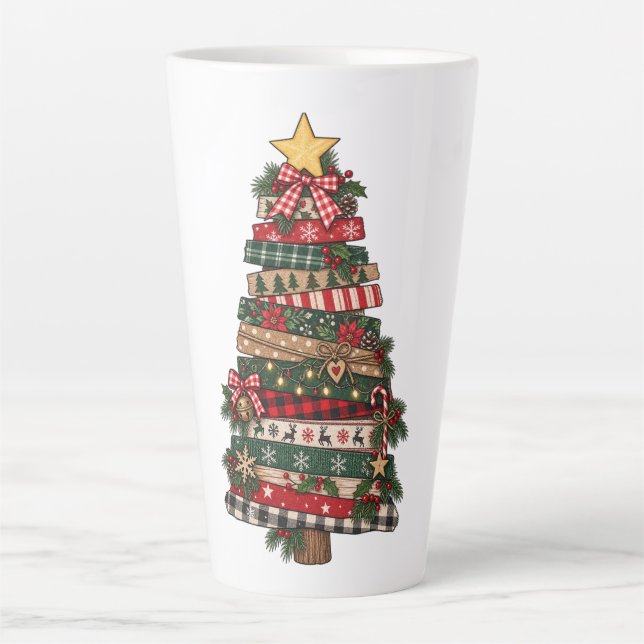 Caneca De Café Latte Árvore de Natal Rústica  (Frente)