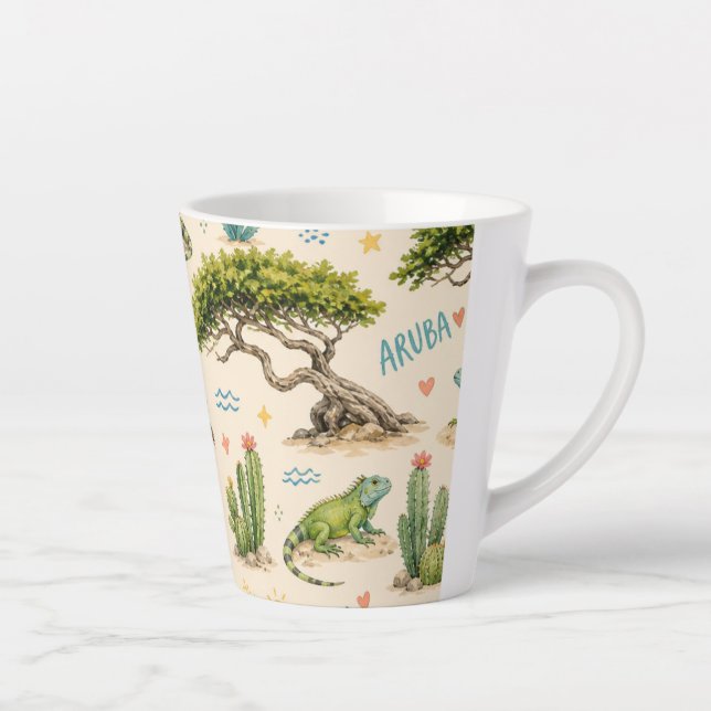 Caneca De Café Latte Árvore divi de Aruba, burro, iguana, cacto (Direita)