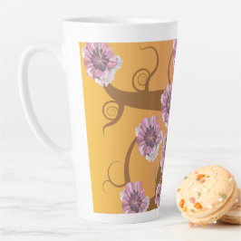 Caneca De Café Latte Árvore Espiral Com Flor