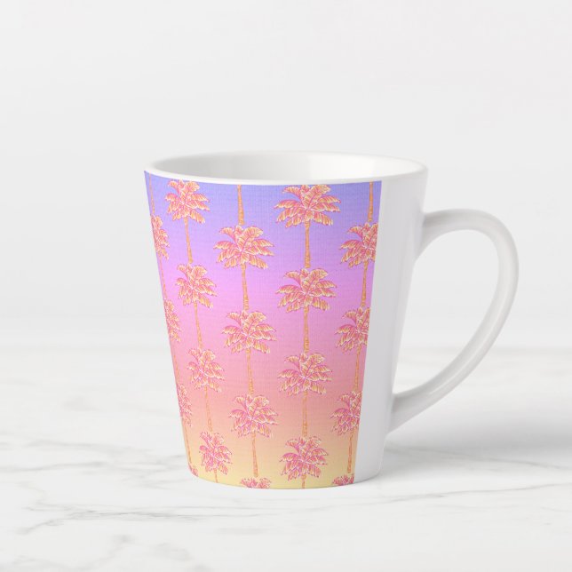 Caneca De Café Latte Árvore Rosa-Rosa-Palm, Ilha Sunset Tropical (Direita)