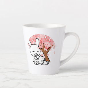 Caneca De Café Latte Árvore Sakura Casal de coelho fofo Kawaii 