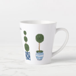 Caneca De Café Latte Árvore Topiária de Cerâmica Trio Chinoiserie