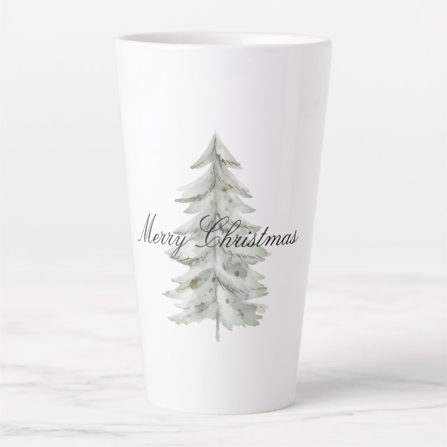 Caneca De Café Latte Árvore Verde Branco Natal (Frente)