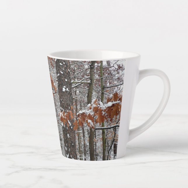 Caneca De Café Latte Árvores de carvalho cobertas por neve Fotografia d (Direita)