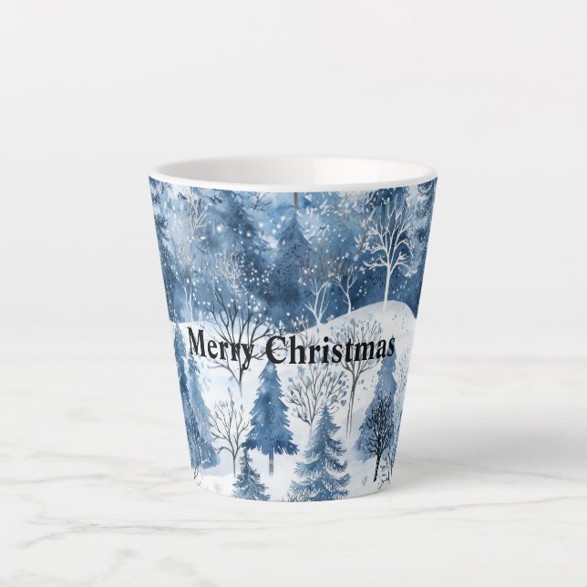 Caneca De Café Latte Árvores de Natal Blue White Mountain (Frente)