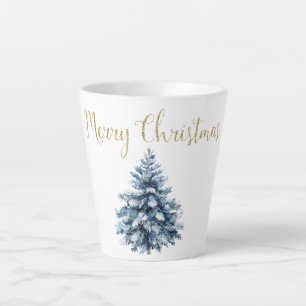 Caneca De Café Latte Árvores de Natal brancas azuis