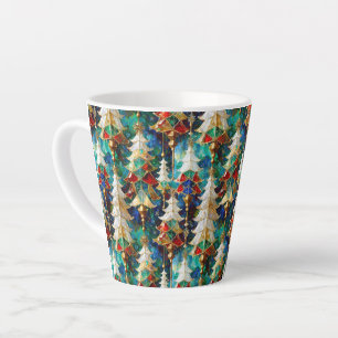 Caneca De Café Latte Árvores de Natal Coloridas em Vitral