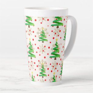 Caneca De Café Latte Árvores de Natal & Flocos de Neve Dourados
