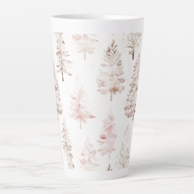Caneca De Café Latte Árvores de Natal Rosa Bege (Frente)
