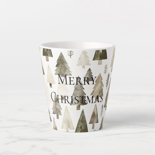 Caneca De Café Latte Árvores de Natal Verdes (Frente)