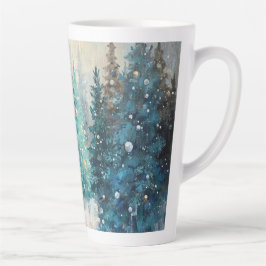 Caneca De Café Latte Árvores de Natal Verdes Floresta de Inverno