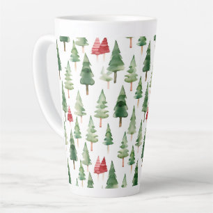 Caneca De Café Latte Árvores de Natal Verdes Vermelhas