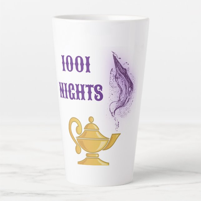 Caneca De Café Latte As Mil e Uma Noites Aladim Gênio Lâmpada (Frente)