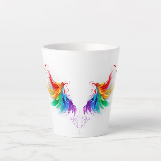 Caneca De Café Latte Asas Arco-íris Fofas (Frente)
