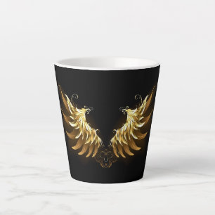 Caneca De Café Latte Asas de Anjo Douradas em fundo Preto