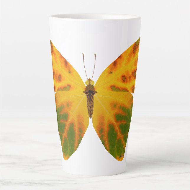 Caneca De Café Latte Aspen Leaf Butterfly 1 (Frente)