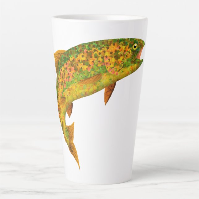 Caneca De Café Latte Aspen Leaf Rainbow Trout 2 (Frente)