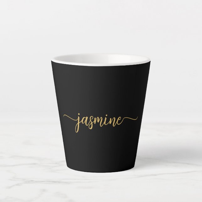 Caneca De Café Latte Assinatura de Nome com Monograma Preto e Dourado M (Frente)
