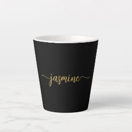 Caneca De Café Latte Assinatura de Nome Monograma Preto e Dourado Minim