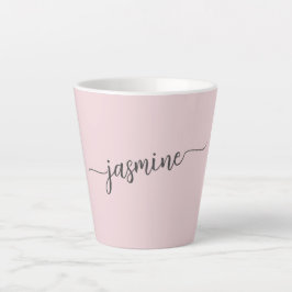 Caneca De Café Latte Assinatura de Nome Monograma Rosa Bege Minimalista