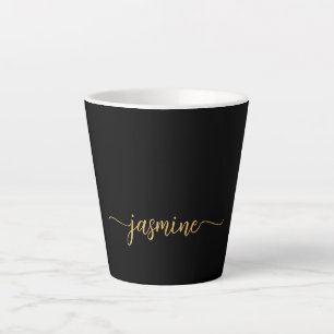 Caneca De Café Latte Assinatura Mínima Do Nome Do Monograma Preto E Dou