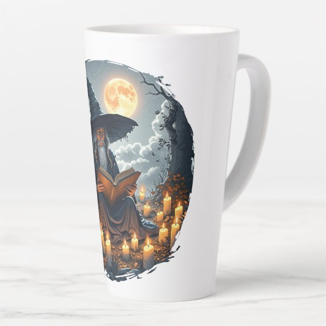 Caneca De Café Latte Assistente lendo um Livro - Wicca Halloween 2 (Ângulo direito)