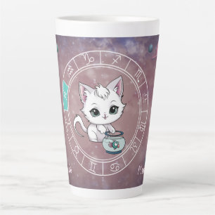 Caneca De Café Latte Astrologia do Planeta das Rodas de Gato Cute Peixe