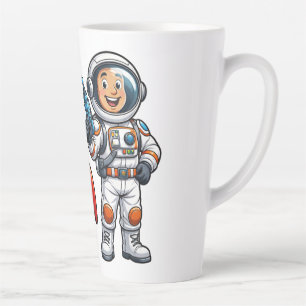Caneca De Café Latte Astronauta com Arte Espacial de Desenho de Foguete