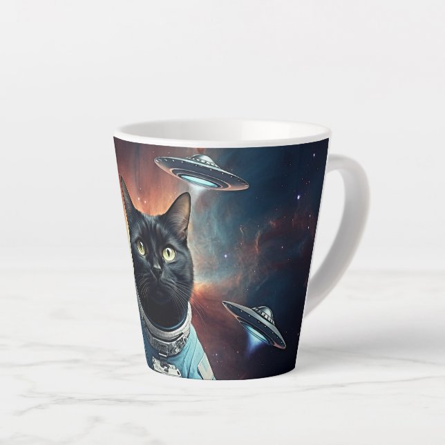 Caneca De Café Latte Astronauta de Gatos Galácticos (Ângulo direito)
