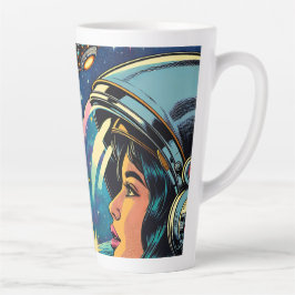 Caneca De Café Latte Astronauta feminino encontra Alienígena extraterre