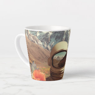 Caneca De Café Latte Astronauta Surrealista em Campo de Flores