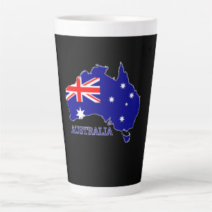 Caneca De Café Latte Austrália Bandeira Australiana Mapa Viagem