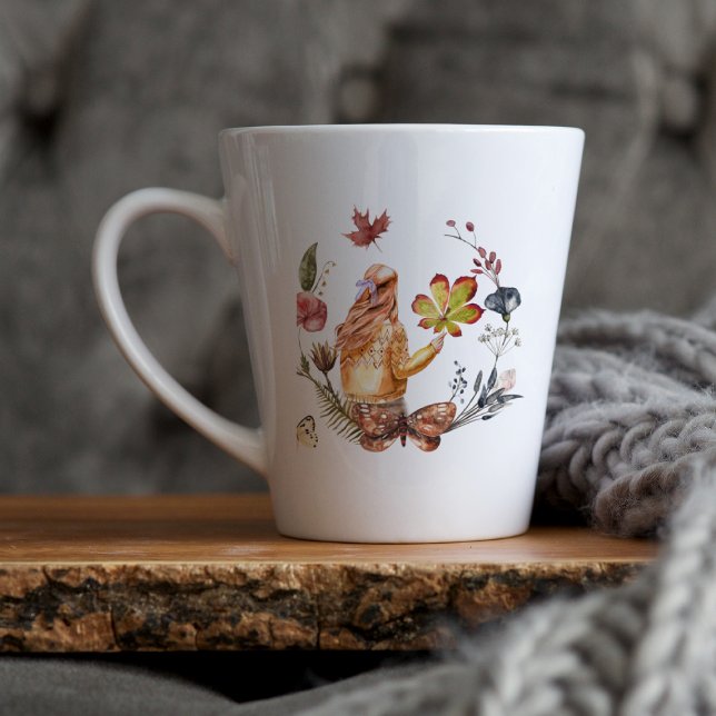 Caneca De Café Latte Autumn Gypsy Wildflower | Ilustração de Aquarela (Criador carregado)